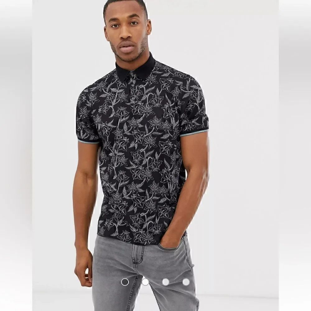 NWT Ted Baker Linear Floral Printed Polo Size 3XL